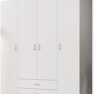 Stella Trading BASE Kleiderschrank Drehtürenschrank Weiß Holz Mehrere Größen 160 x 177 x 52 cm