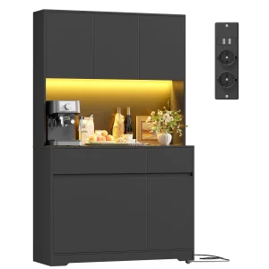 FirFurd Küchenschrank Buffetschrank Weiß 180x100x38,5 cm mit LED, Steckdose, Arbeitsplatte, Sideboard mit Türen & Schubladen