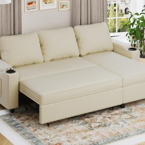 Devoko Ecksofa mit Schlaffunktion L-Form 254 CM U Schlafsofa mit Bettkasten Velours 3-Sitzer
